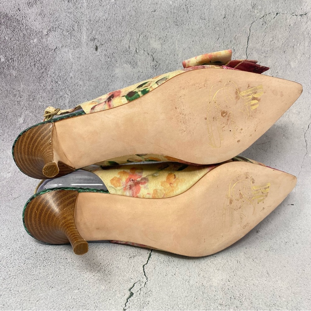 ❤️Beverly Feldman Silk Fabric and Snakeskin Leather Slingback Heels. Size 8 1/2 - Picture 9 of 13